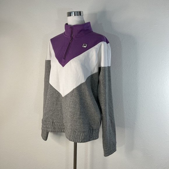 Fila Womens XL Purple White Grey Quarter Zip Pullover Sweatshirt Top NWOT - Picture 2 of 13